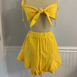 Princess Polly two piece yellow shorts and tie top set